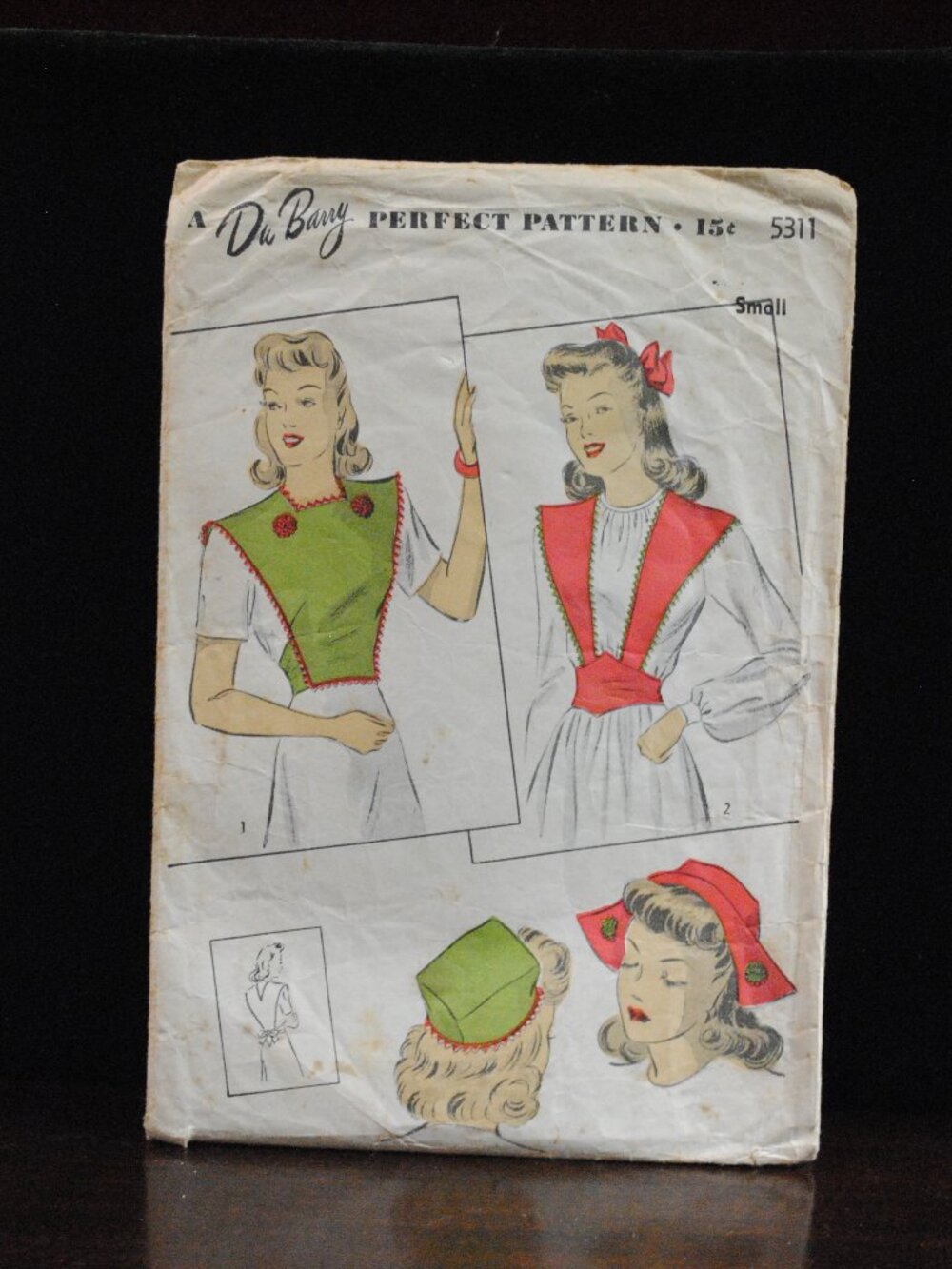 Vintage 1940s Du Barry 5311 Misses' Accessory Set Sewing Pattern Bibette & Hat